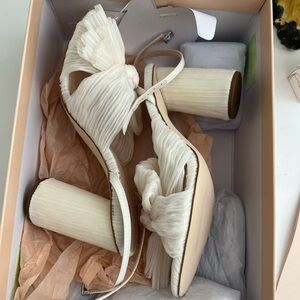 Loeffler Randall Camellia Pearl Pleated Bow Heel, vegan pearl, 7B. Never worn!